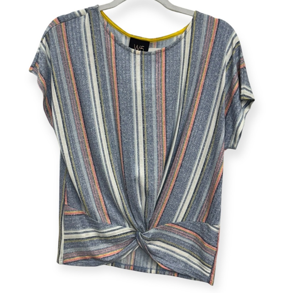 Anthropologie W5 Striped Knot-Front Blouse - Blue, Pink, and Cream Size L **2173 - Picture 2 of 3